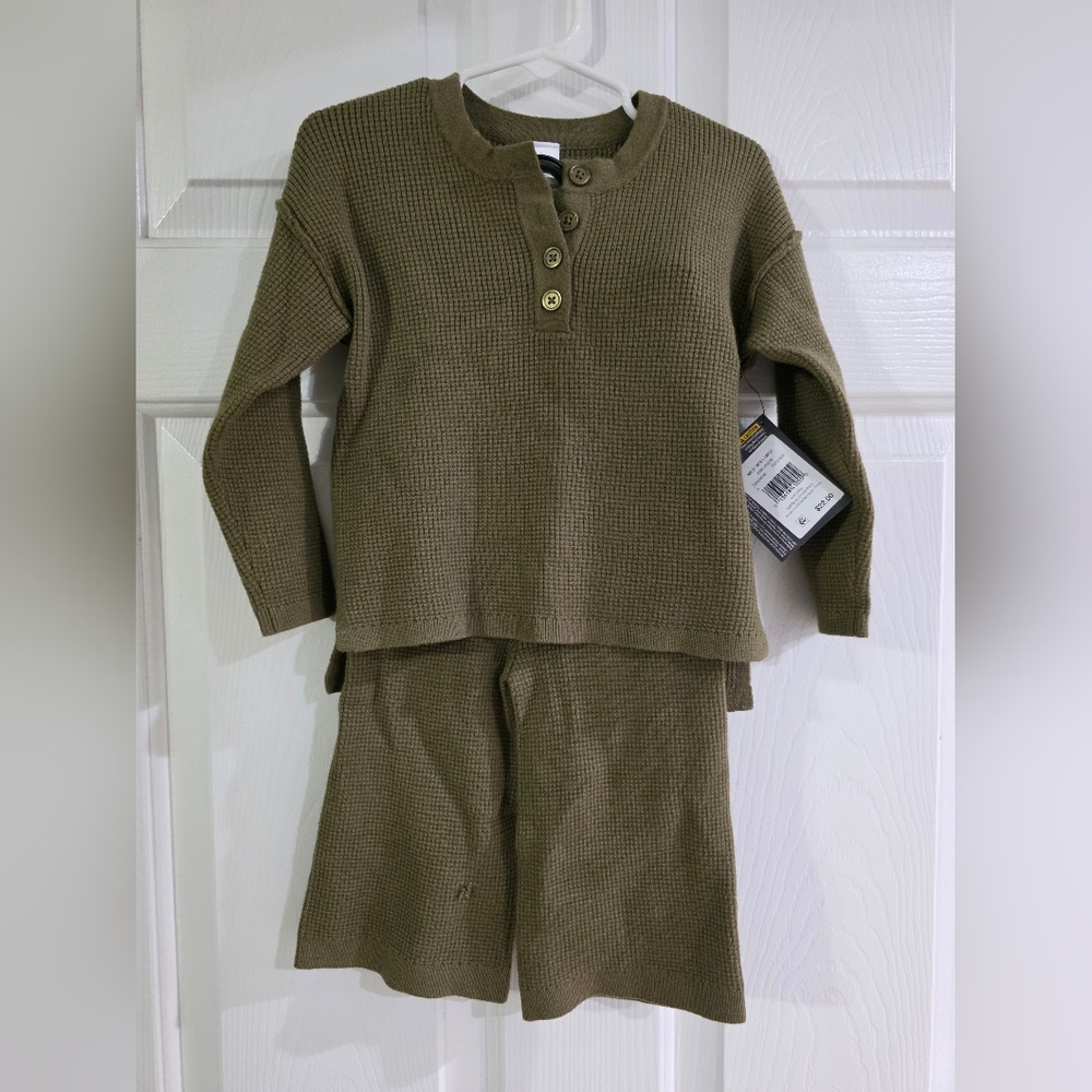 Olive Green Waffle Knit Kids Set